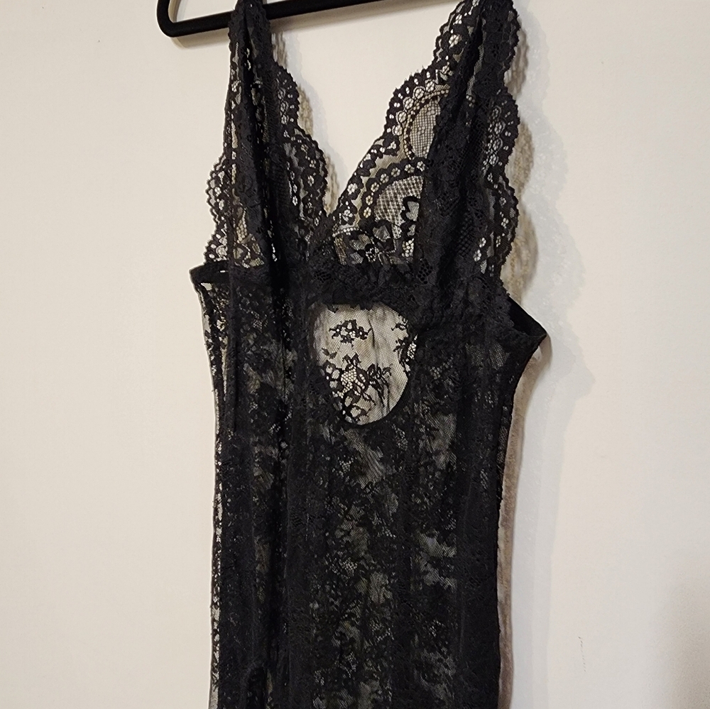 Slip Midi Dress Lace Black High Thigh Slit Coachella Wear Burning Man Dress - Picture 5 of 5